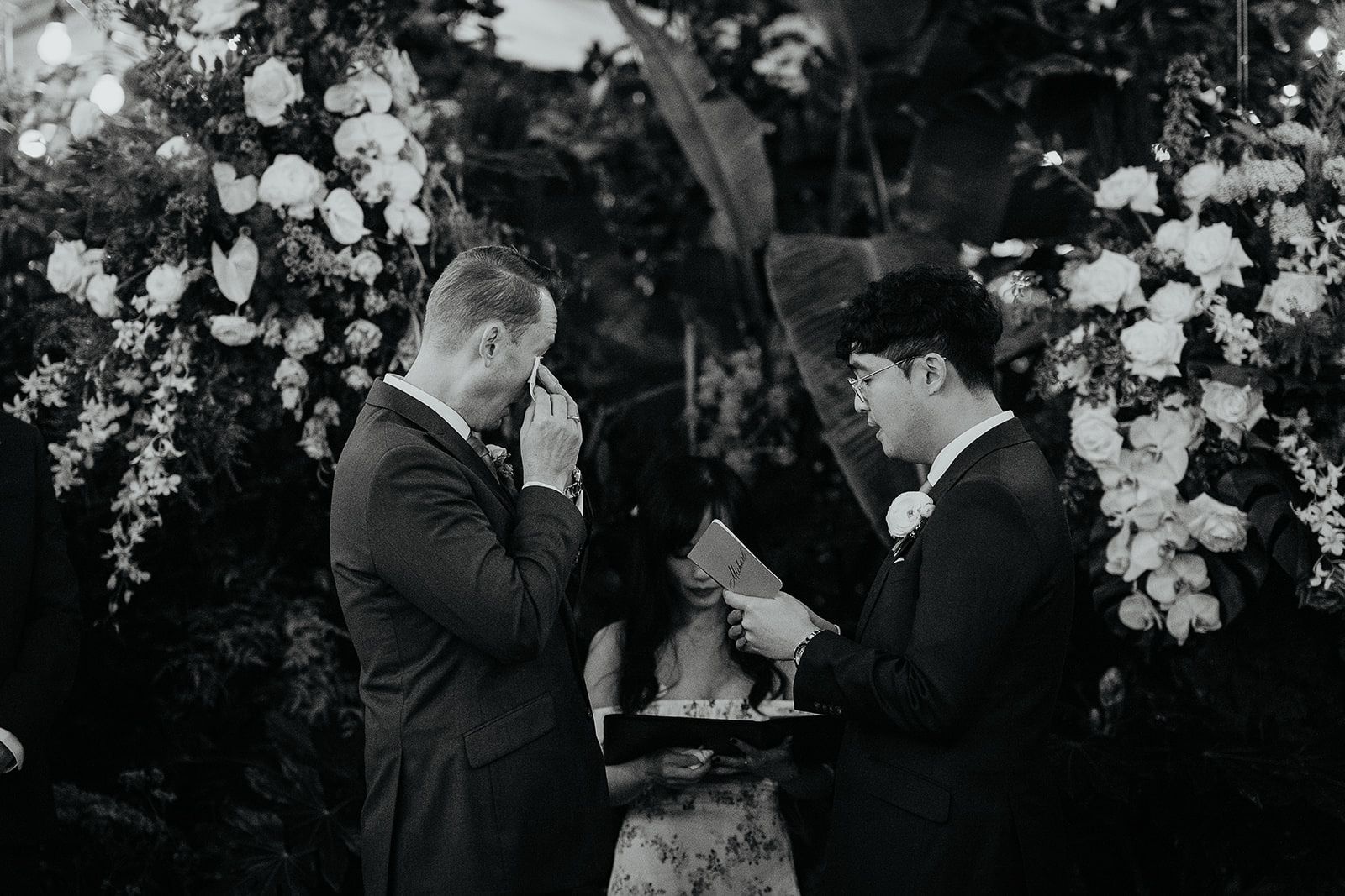 newlyweds exchanging vows during their forest elopement in Oregon.