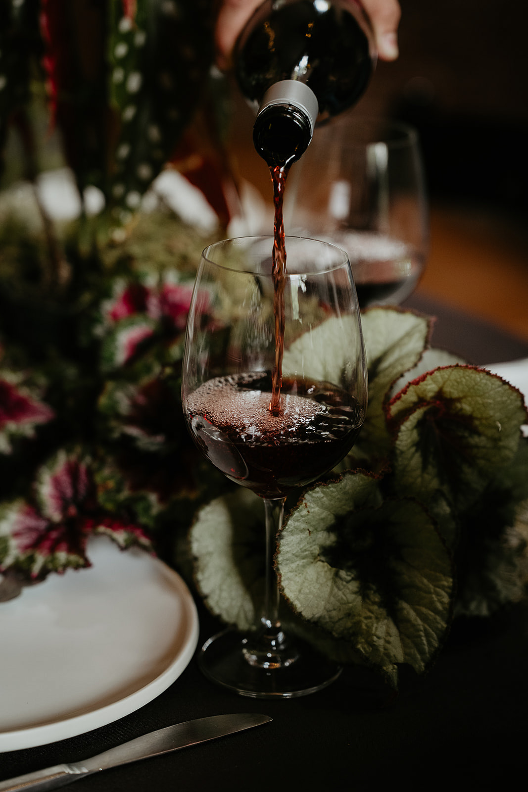 wine being poured into a wine glass.