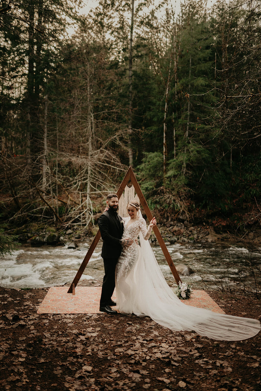 Bride and groom portrait photo at Mt Rainier elopement 