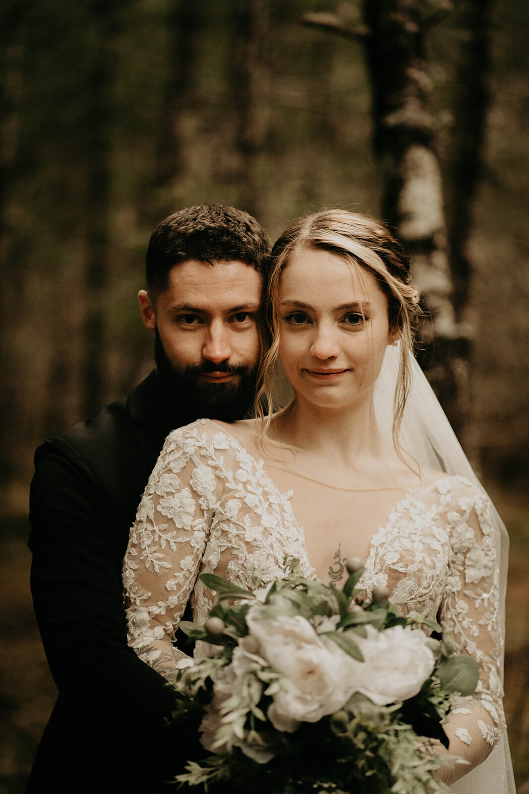 Bride and groom portraits at Mount Rainier elopement