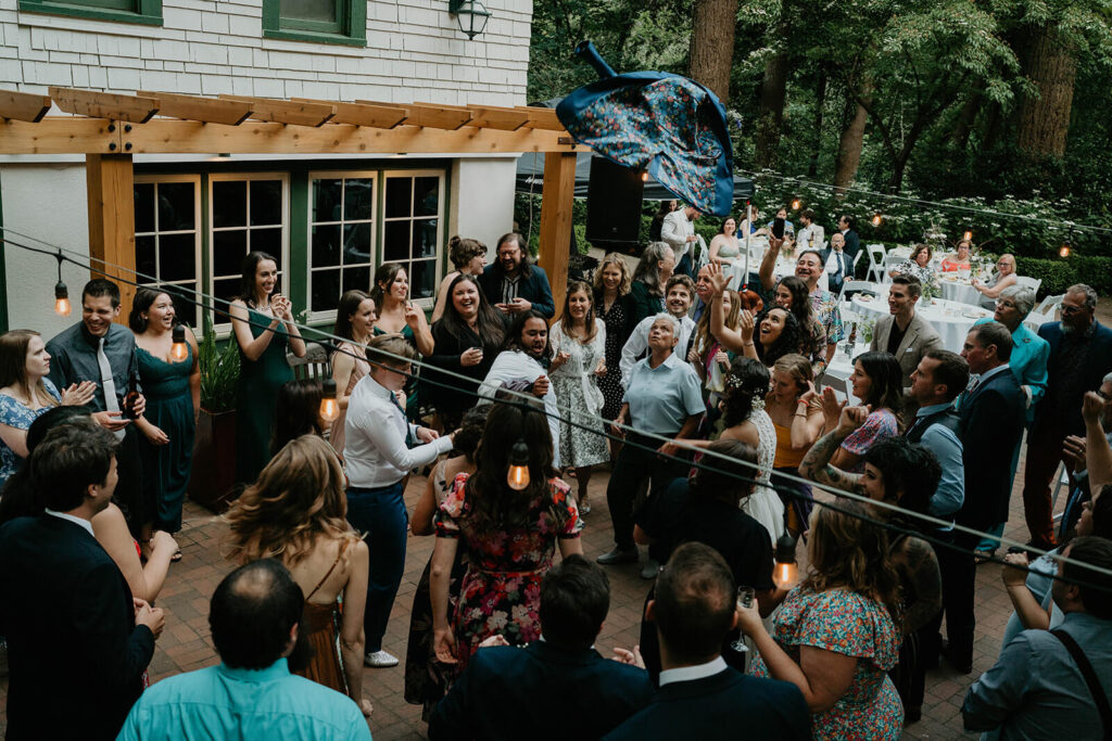 Dance party at Leach Botanical Garden wedding reception