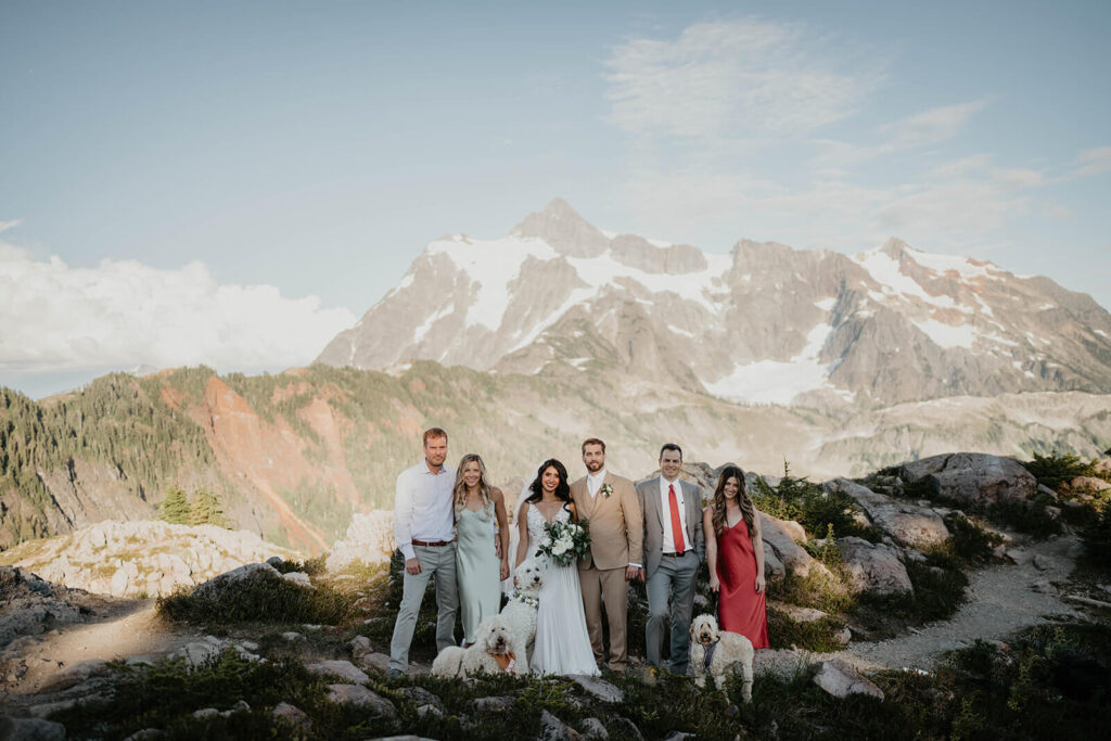 Wedding party photo at hiking elopement at Artist Point