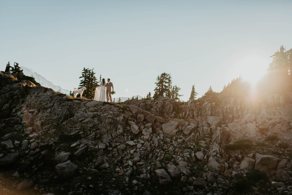 Bride and groom sunset photos in the North Cascades