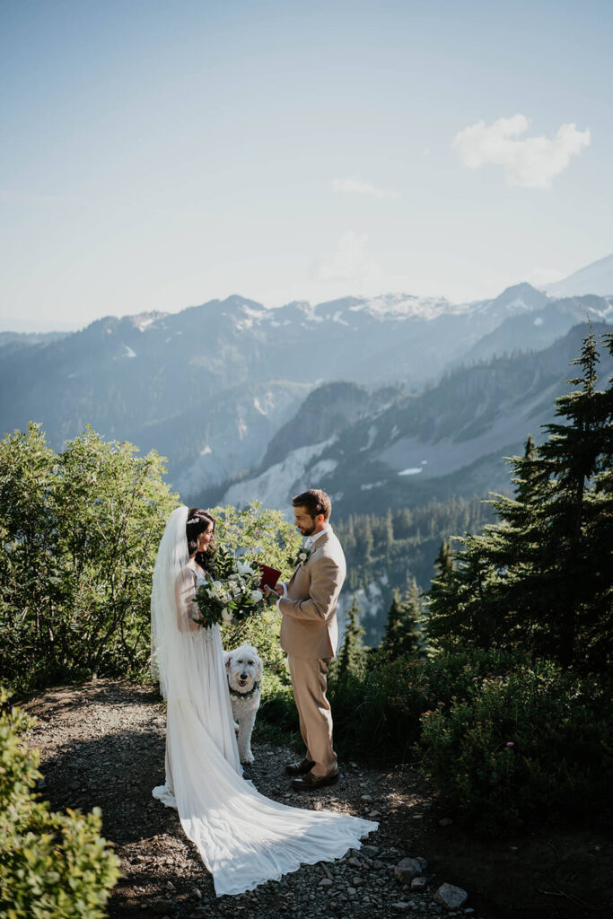 Bride and groom first look in the North Cascades