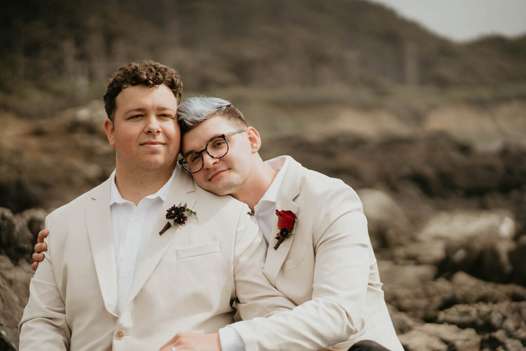 Beach elopement portraits on the Oregon Coast