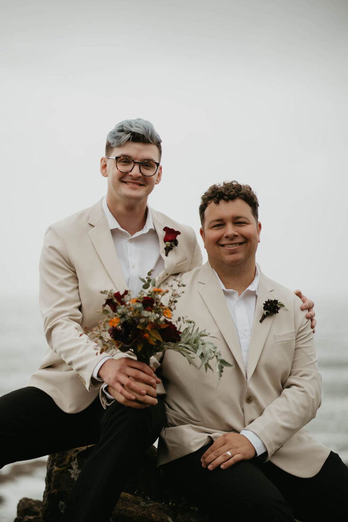 Couple portraits for two grooms at their Oregon Coast elopement