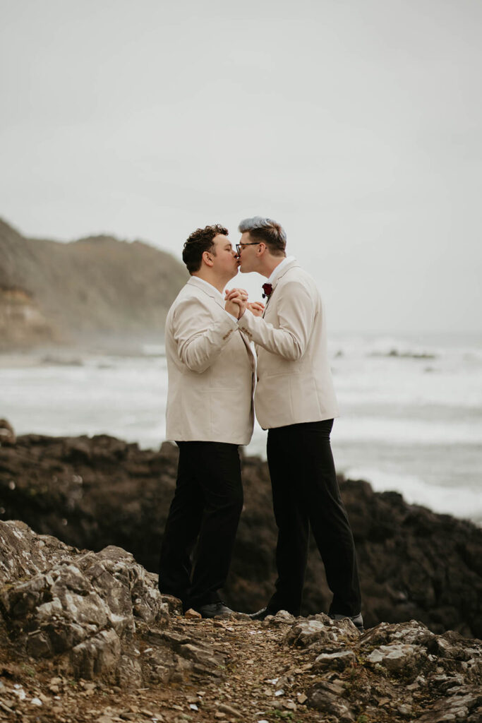 Couple portraits for two grooms at their Oregon Coast elopement