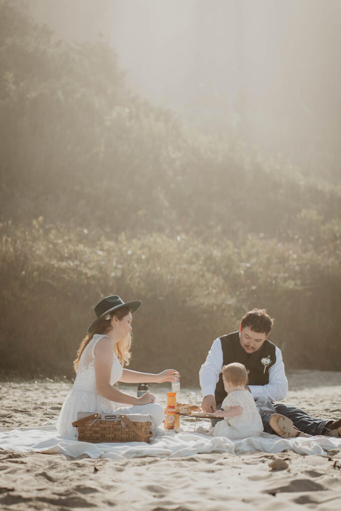 Family beach picnic on the Oregon Coast