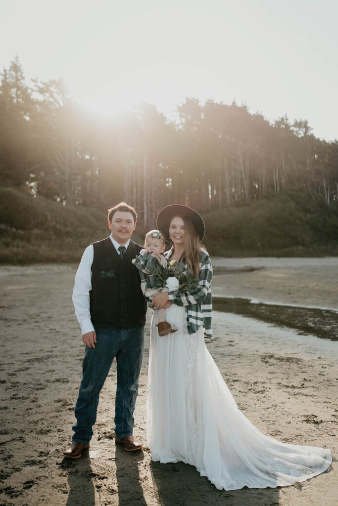 Family wedding portrait on the Oregon Coast