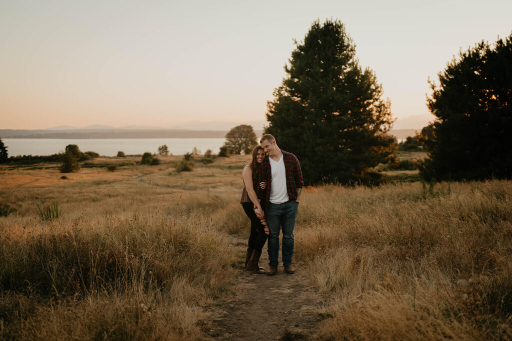 Sunset couple portraits at Discovery Park Seattle