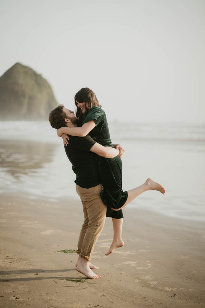 Engagement photos on the beach at Cannon Beach in Oregon