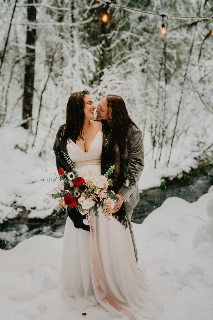 Couple portraits in the snow at Mt Hood