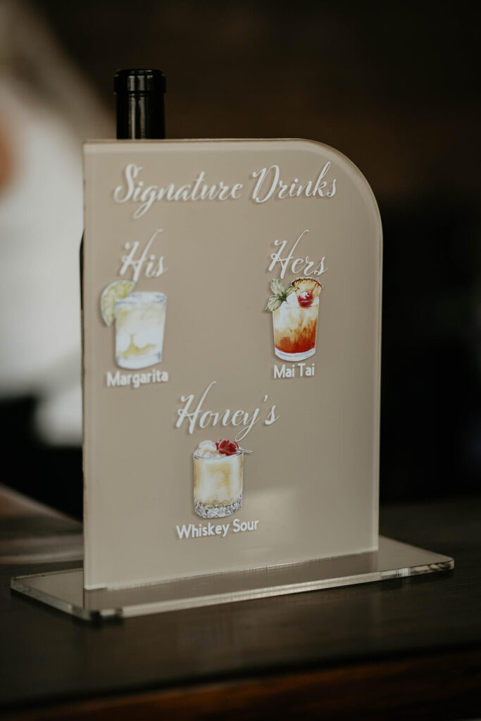 Signature drink menu at wedding in Washington