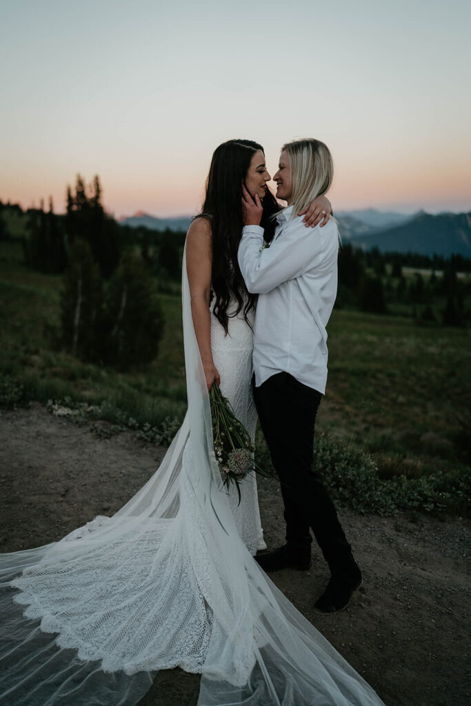 Bride couple portraits at Mount Rainier elopement