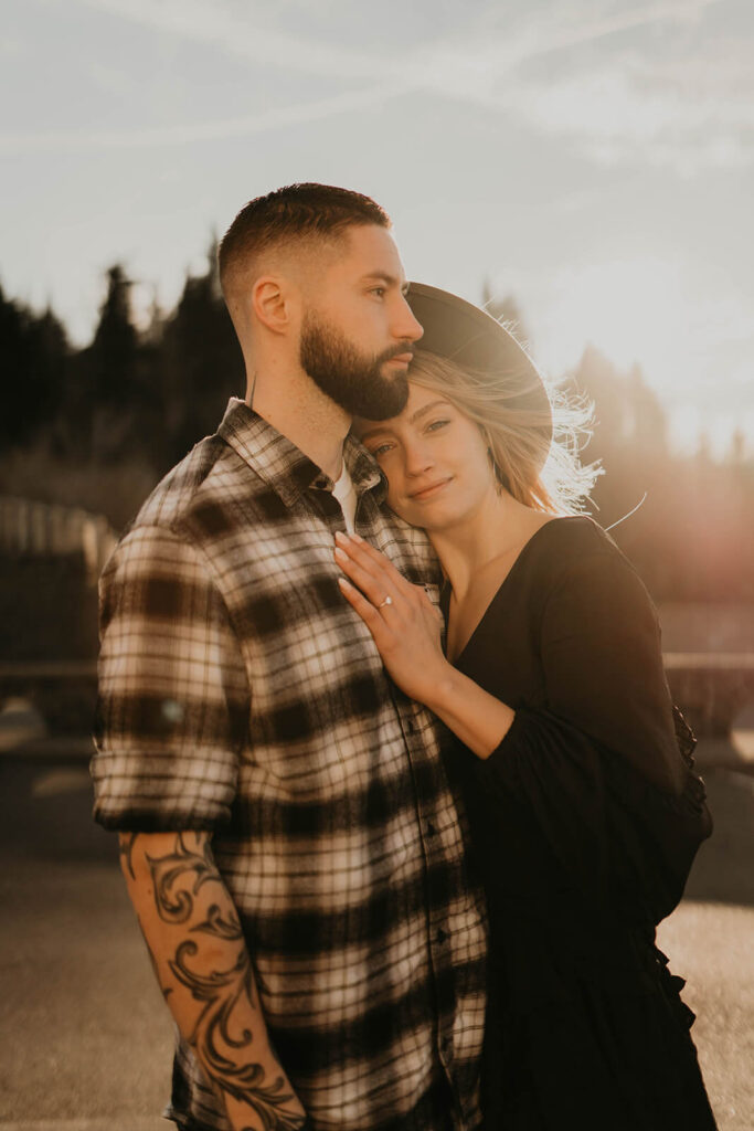 Couple portraits during winter engagement photoshoot in Oregon