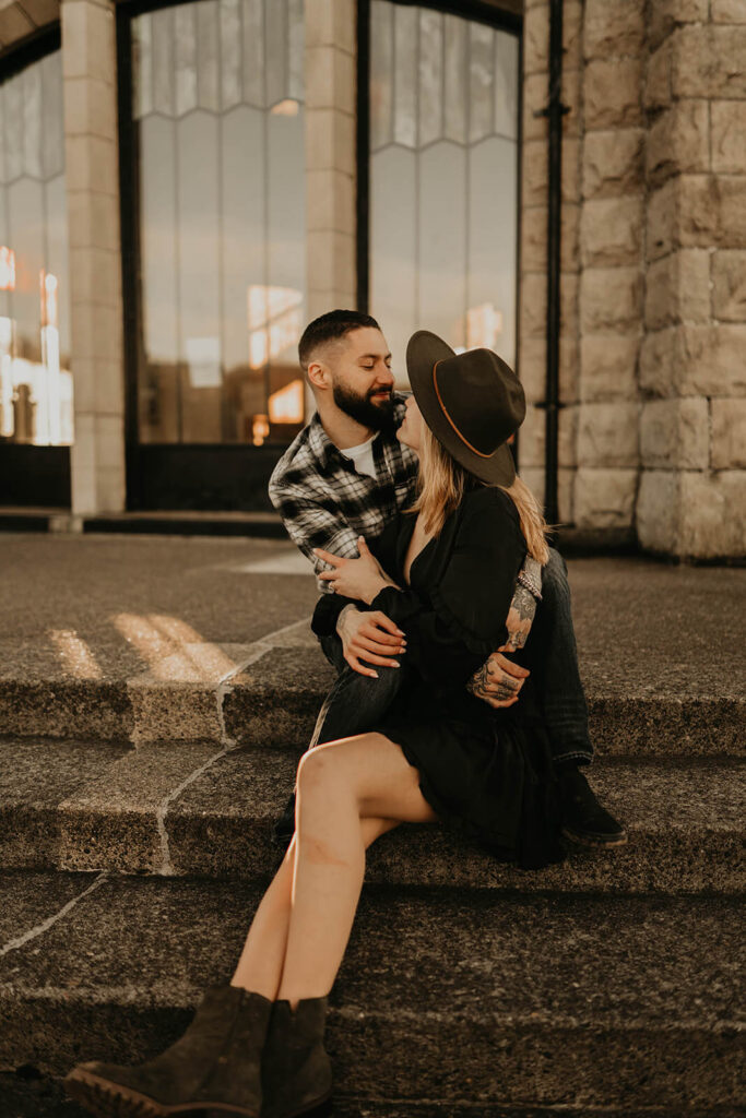Couple portraits at engagement photography session in Portland