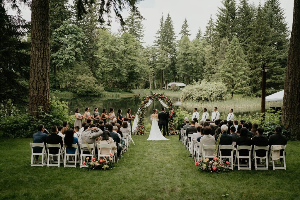 Outdoor wedding ceremony at Bridal Veil Lakes