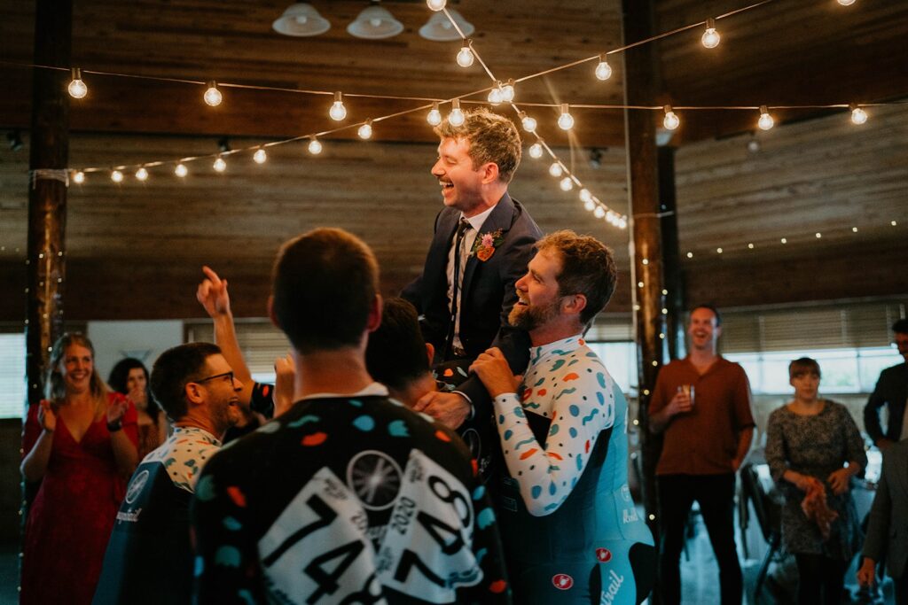 Dance reception at colorful Cascade Locks wedding
