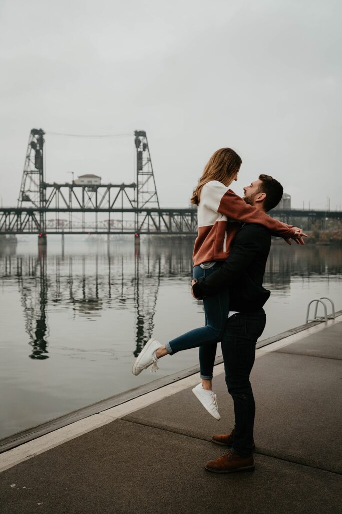 Portland engagement photo session by the river