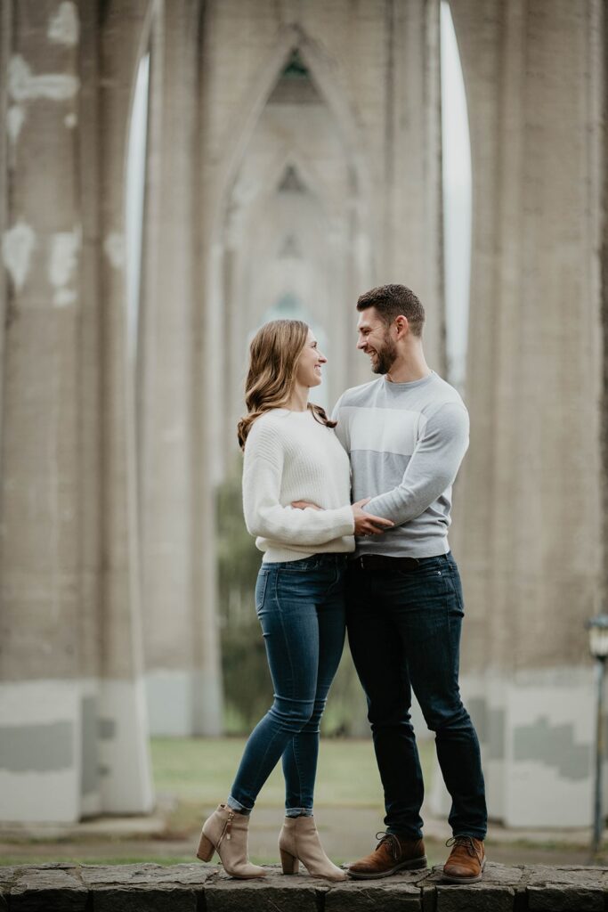Fall engagement photos in downtown Portland, Oregon