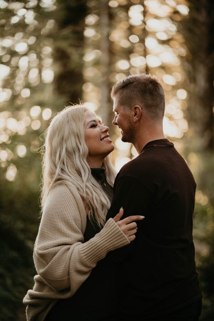 Engagement photos in the forest on the Oregon Coast
