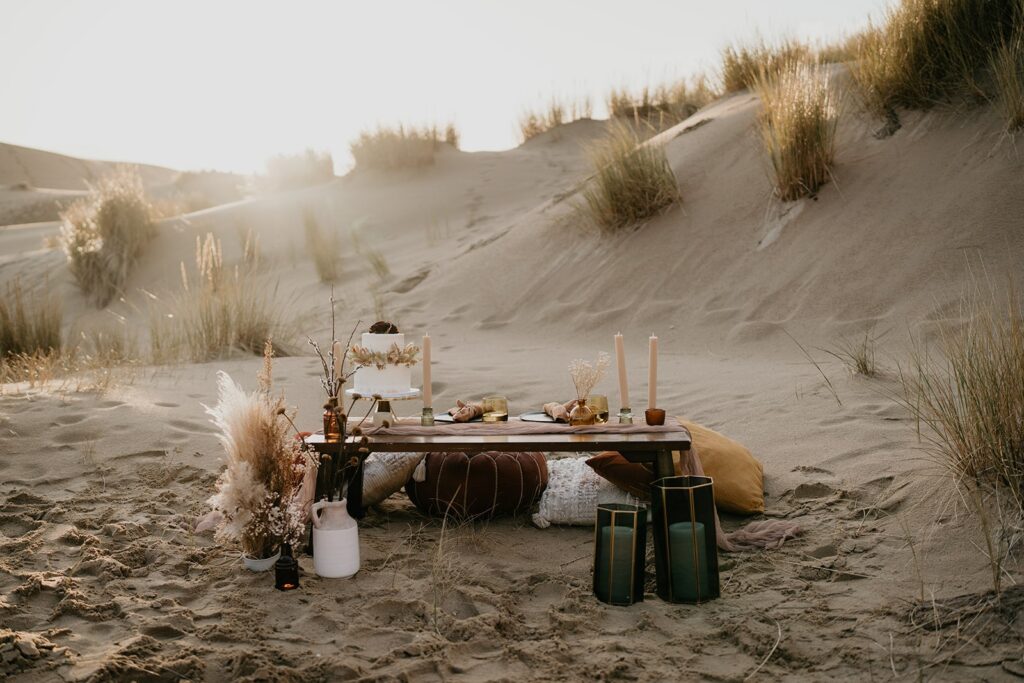 Sweetheart picnic table on the sand dunes in Oregon