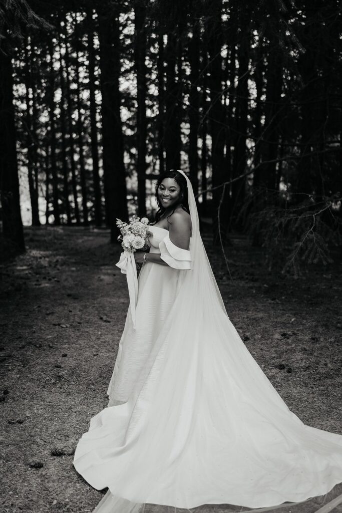 Bride portraits in the forest at Gorge Crest Vineyards
