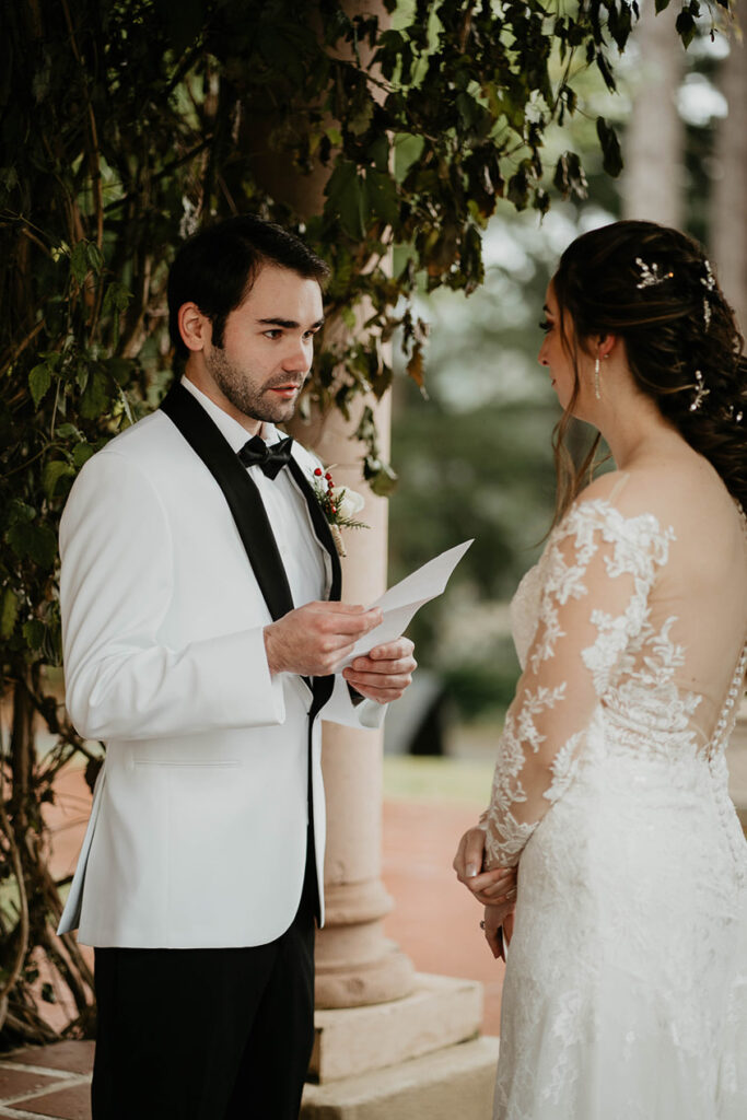 The groom delivering a personal letter to his bride at Lairmont Manor. 