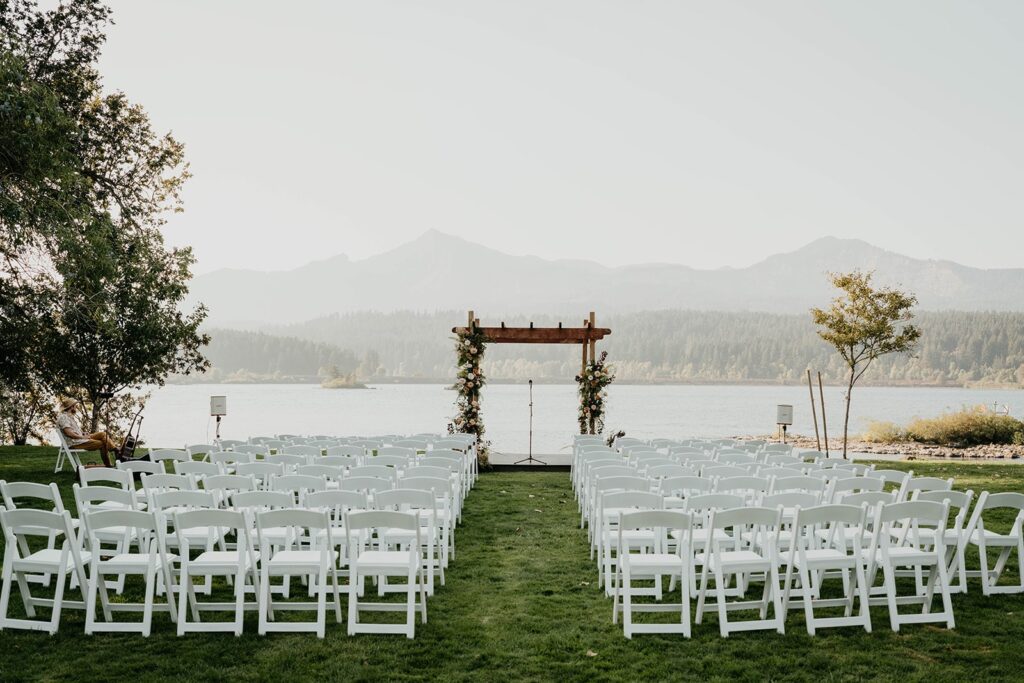 Outdoor wedding ceremony setup at Thunder Island