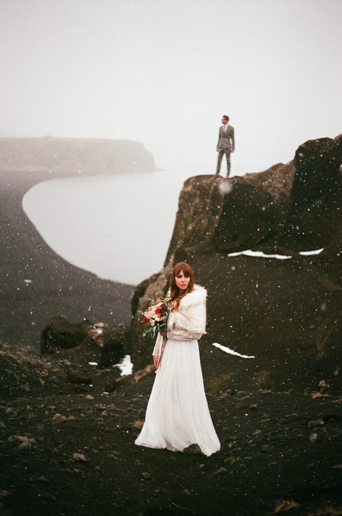 Wedding film photos in Iceland with bride and groom