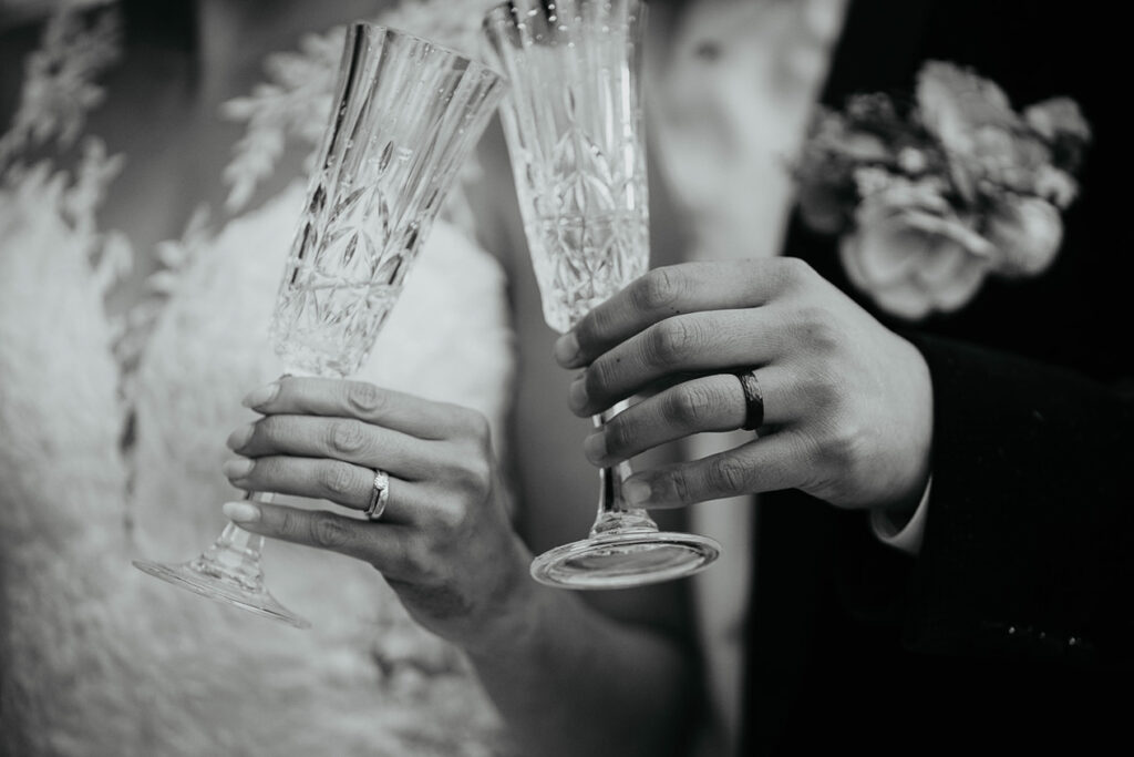 the couple cheersing their new marriage. 
