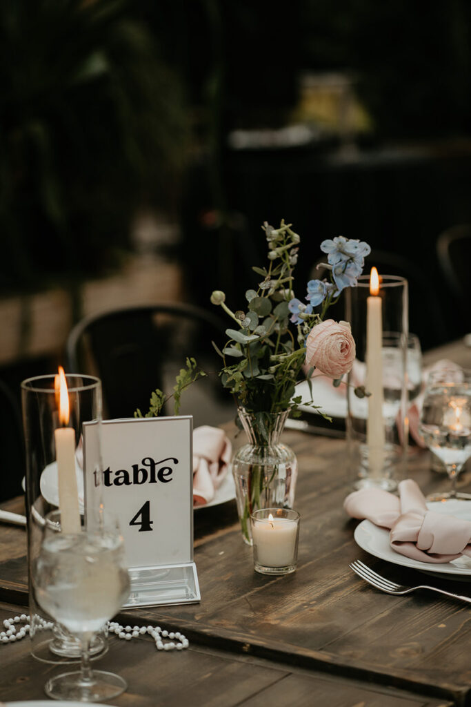 the table settings during a Blockhouse PDX wedding. 