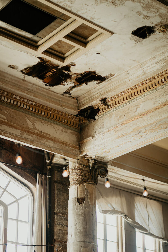 The crumbling pillars and roof at The Ruins at the Astor. 